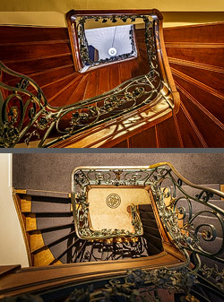 Stiegenhaus/Treppenhaus im Monsieur Ernest Hotel in Brügge, Belgien