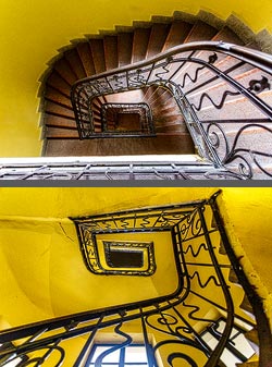 Stiegenhaus/Treppenhaus in einem Wohnhaus in Budapest, Ungarn