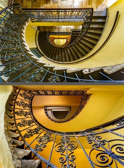 Stiegenhaus/Treppenhaus in einem Wohnhaus in Budapest, Ungarn