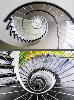 Stiegenhaus/Treppenhaus im Bürogebäude in Düsseldorf, Deutschland