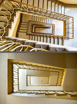 Stiegenhaus/Treppenhaus im Rathaus von Eisenhüttenstadt, Deutschland