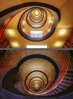 Stiegenhaus/Treppenhaus im Kontorhaus Sprinkenhof in Hamburg, Deutschland