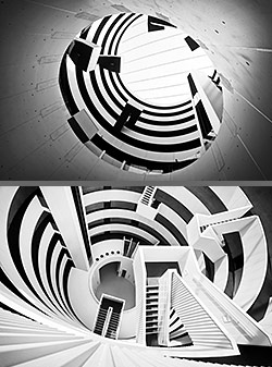 Stiegenhaus/Treppenhaus in der Wohnhausanlage Gemini Residence in Kopenhagen, Dänemark