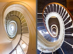 Stiegenhaus/Treppenhaus in einem Wohnhaus in Kopenhagen, Dänemark