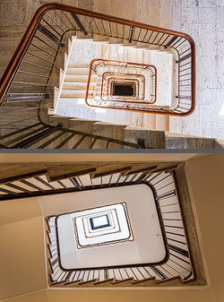 Stiegenhaus/Treppenhaus im Hotel CitizenM Rådhuspladsen in Kopenhagen, Dänemark