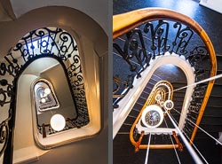 Stiegenhaus/Treppenhaus in einem Wohnhaus in Kopenhagen, Dänemark