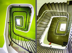 Stiegenhaus/Treppenhaus im Bürogebäude Goethepark in München, Deutschland