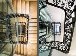 Stiegenhaus/Treppenhaus in einem Wohnhaus in Wien, Österreich