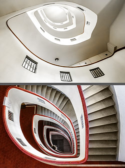 Stiegenhaus/Treppenhaus in der Wohnhausanlage Bielerhof in Wien, Österreich