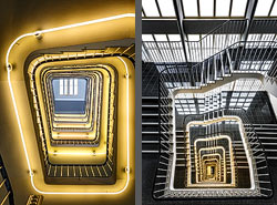 Stiegenhaus/Treppenhaus im Gewerbehaus in Wien, Österreich