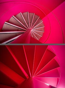 Stiegenhaus/Treppenhaus in der 
Zürcher Hochschule der Künste (ZHdK) in Zürich, Schweiz