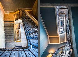 Stiegenhaus/Treppenhaus im Hotel Motel One in Zürich, Schweiz