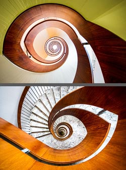 Stiegenhaus/Treppenhaus im Bürogebäude Bleicherhof in Zürich, Schweiz