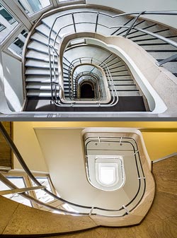 Stiegenhaus/Treppenhaus im Bürogebäude Handelshof in Zürich, Schweiz